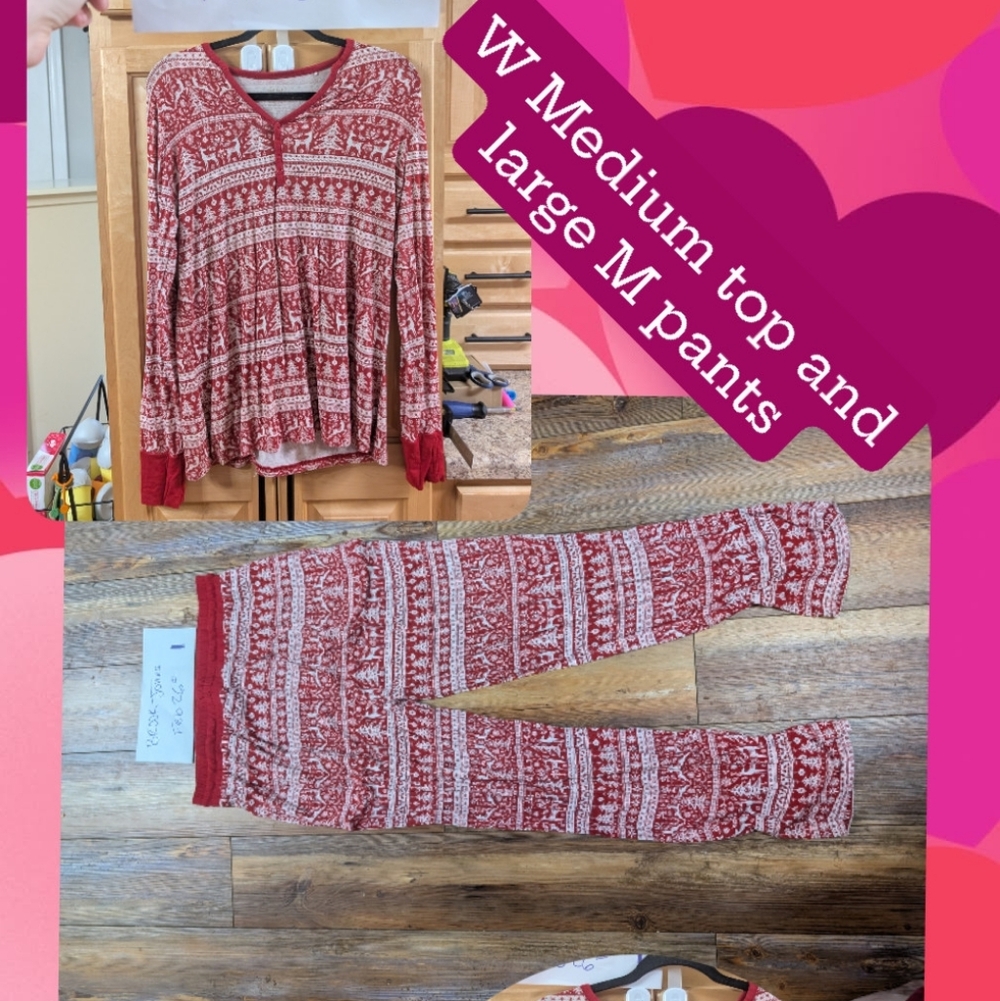 Red and White Patterned Pajama Set